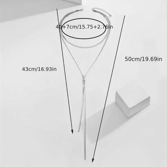 NEW! MINIMALIST LONG FLAT SNAKESKIN Clavicle CHAIN NECKLACE - Picture 4 of 4